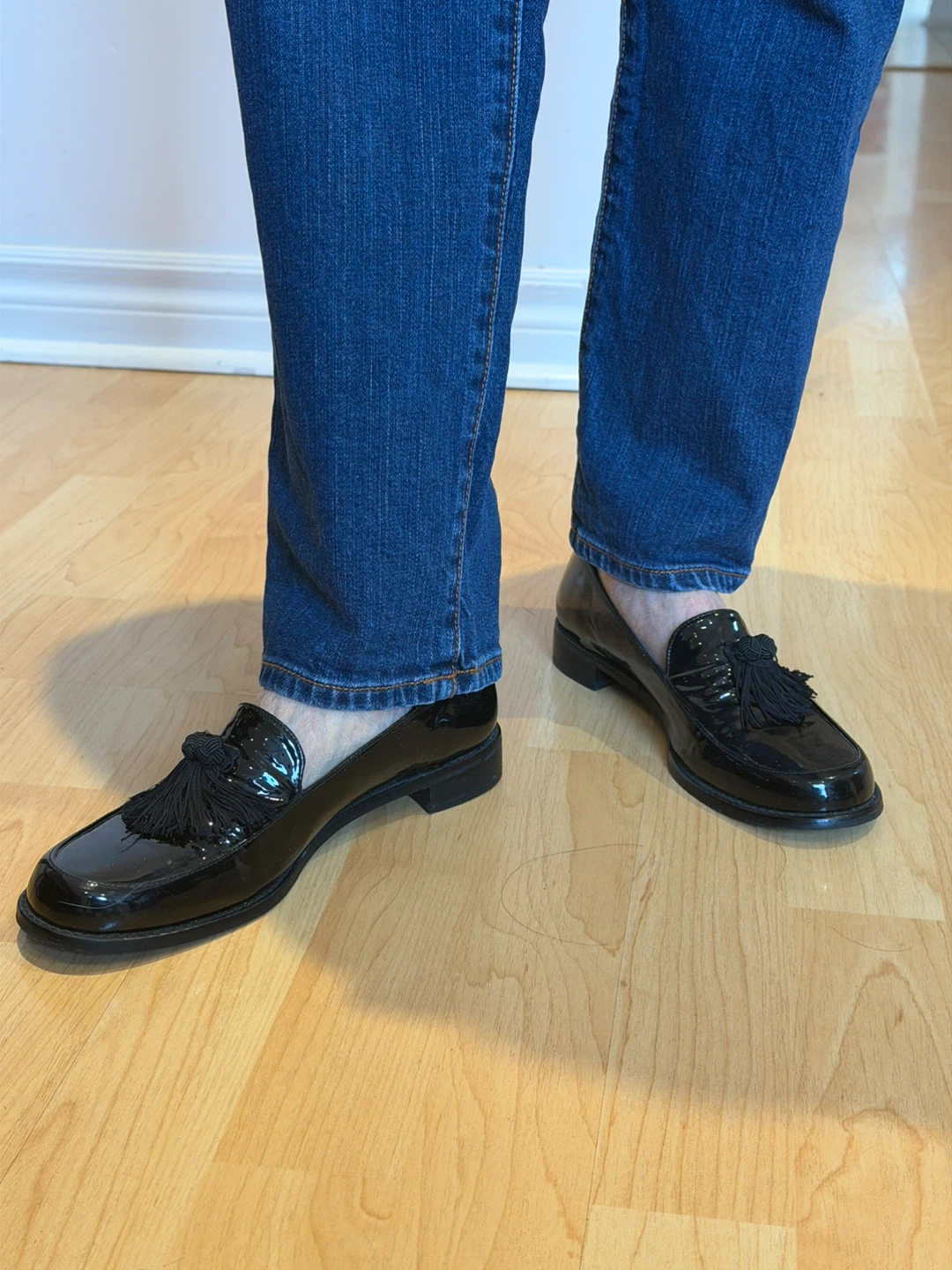 Stuart Weitzman Black Patent Loafers with Tassel - Size 7.5