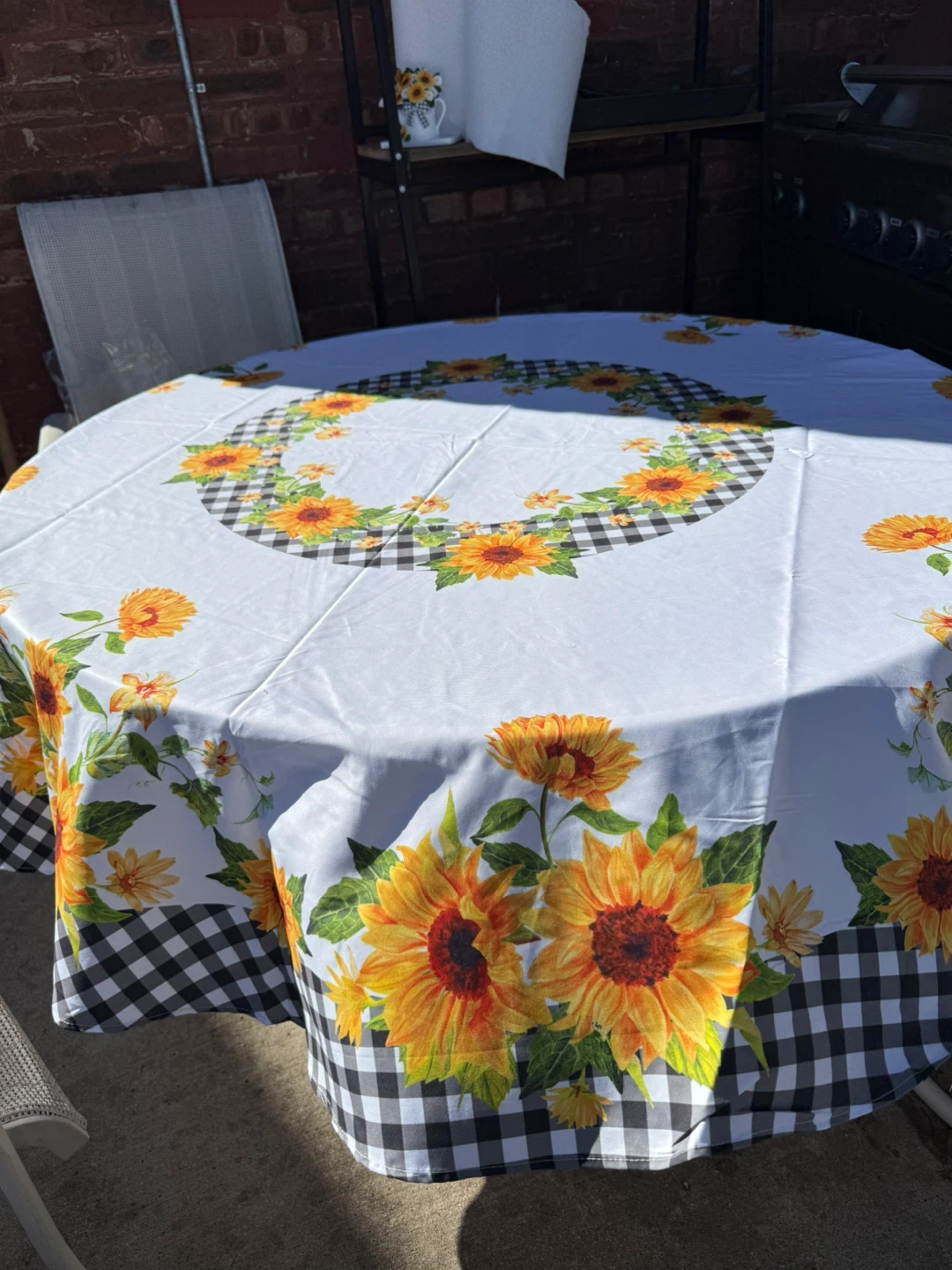 Sunflowers plaid tablecloth ROND