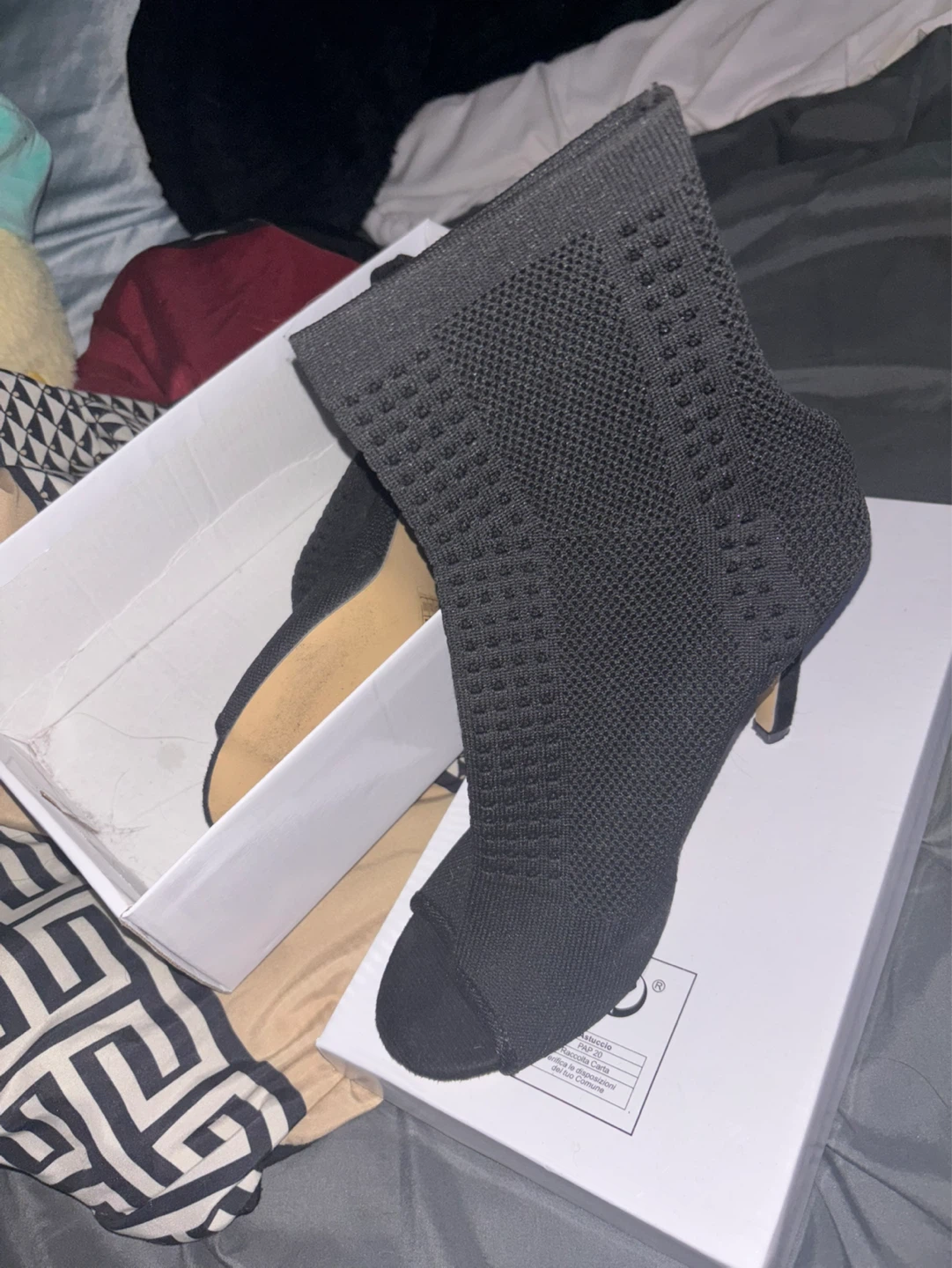 Black Knit Peep Toe Sock Booties - photo 2