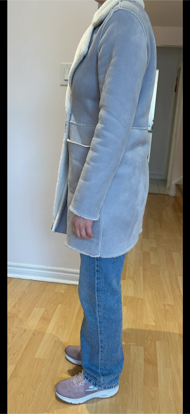 Light Blue Faux Suede Sherpa Lined Coat - photo 4