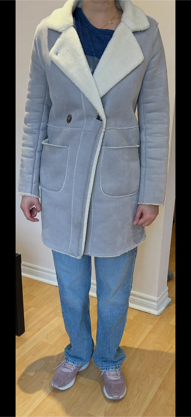 Light Blue Faux Suede Sherpa Lined Coat - photo 2