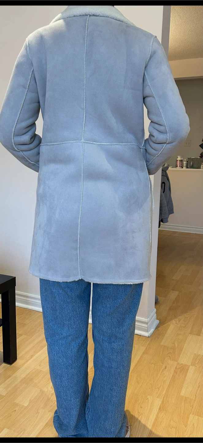 Light Blue Faux Suede Sherpa Lined Coat - photo 3