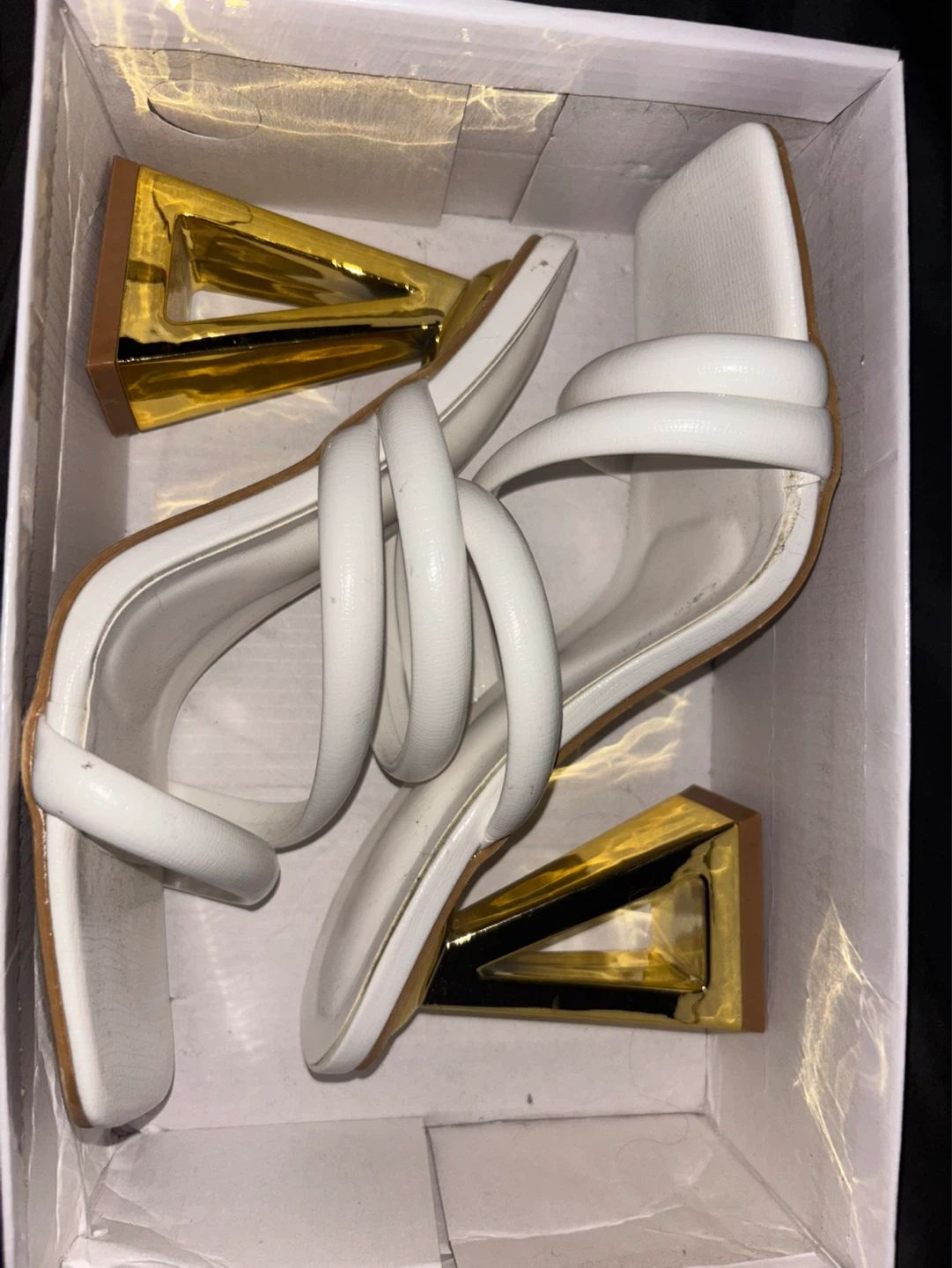 White Heeled Sandals with Gold Accents - photo 2