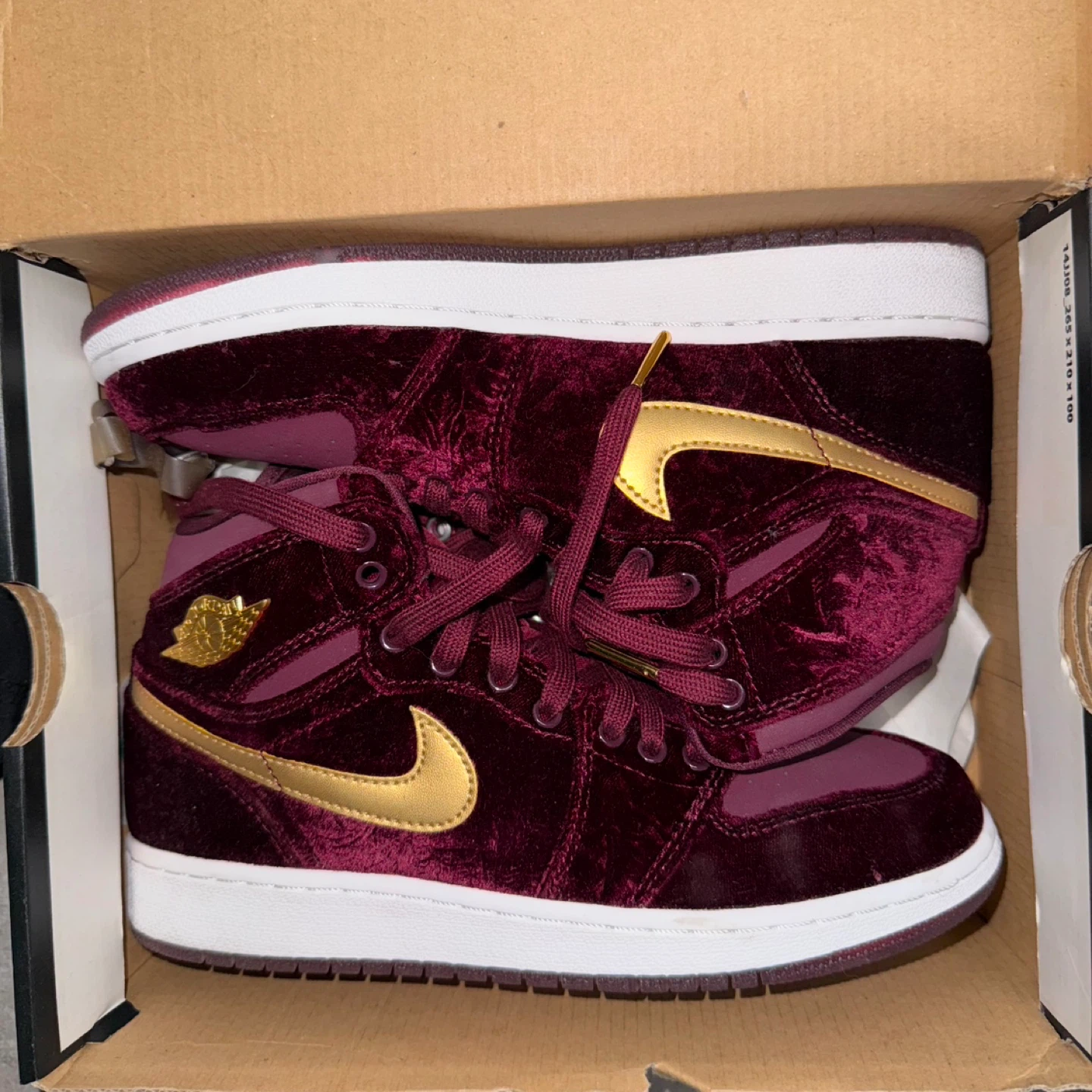Air Jordan 1 Velvet Burgundy Gold High Top Sneakers - photo 2