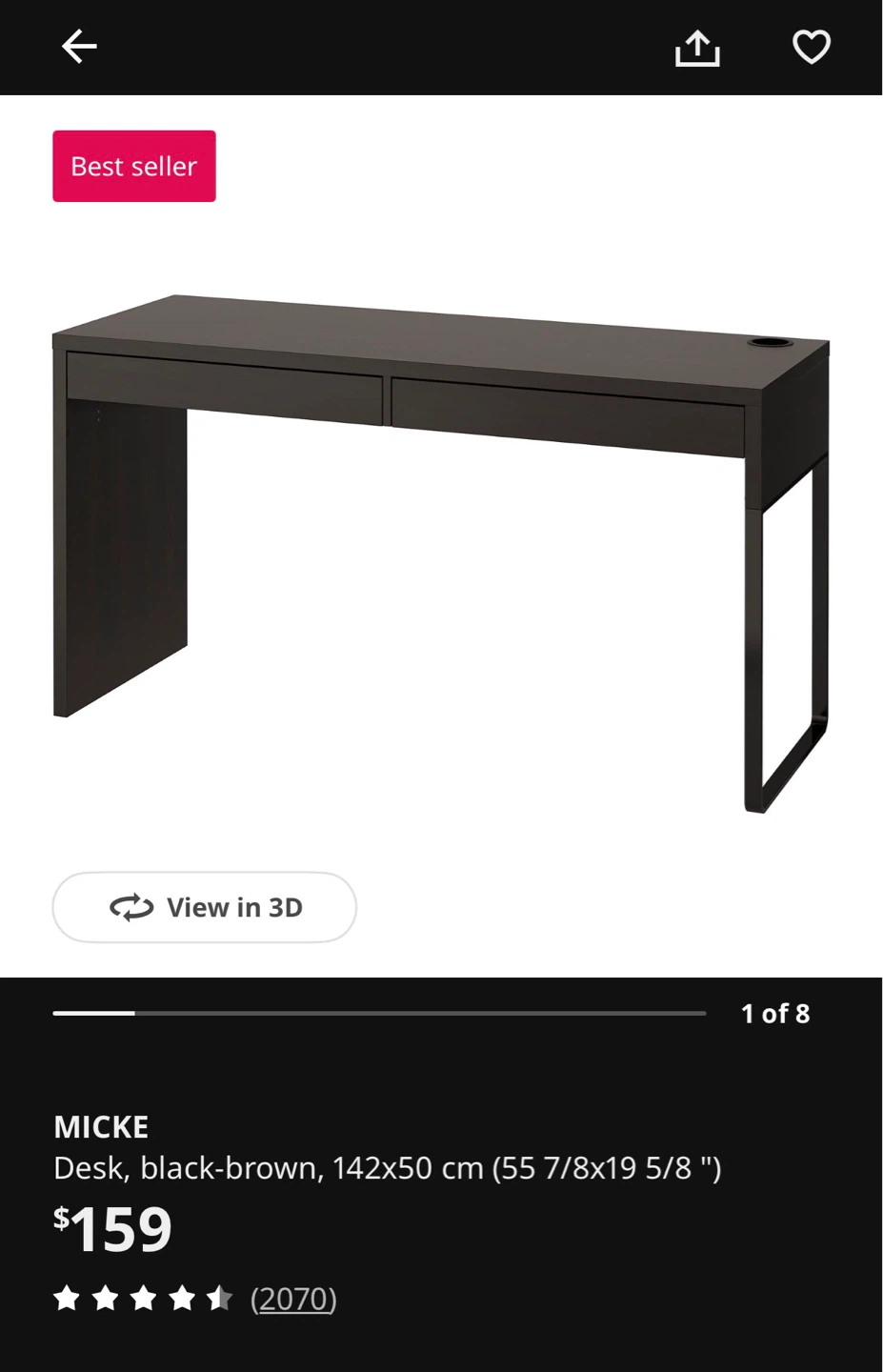 IKEA MICKE Desk - Black-Brown