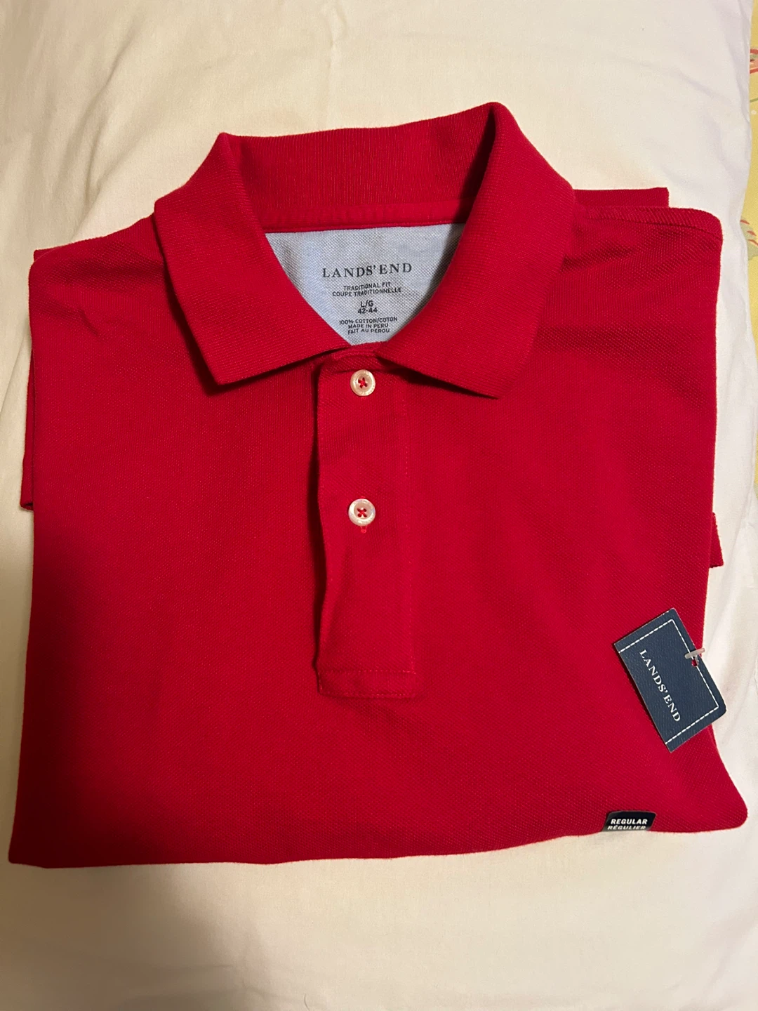 Lands' End Red Short Sleeve Polo Shirt - Medium