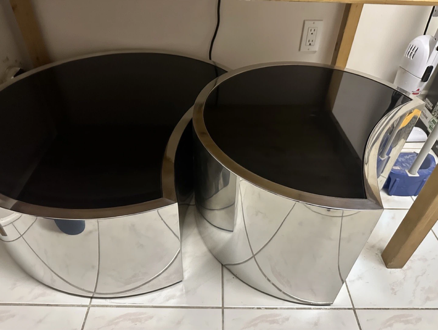 Curved Chrome and Black Coffee Tables (Set of 2)