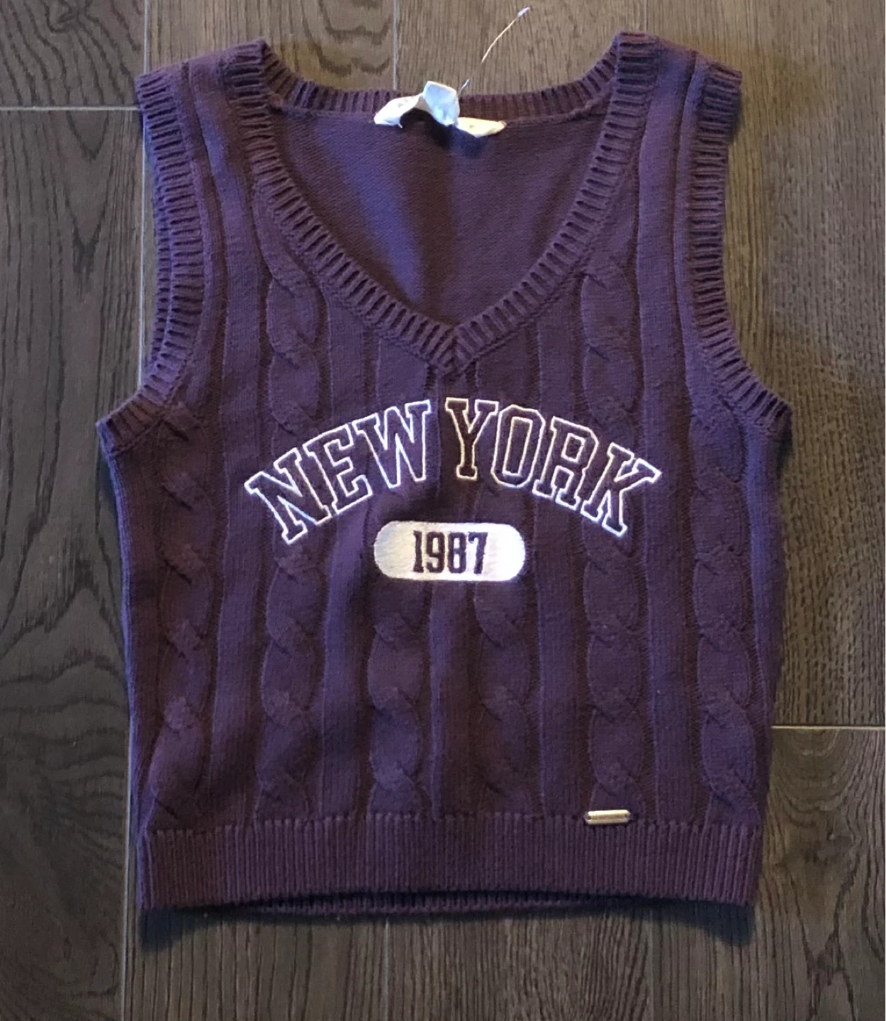 Purple "New York 1987" Cable Knit Vest