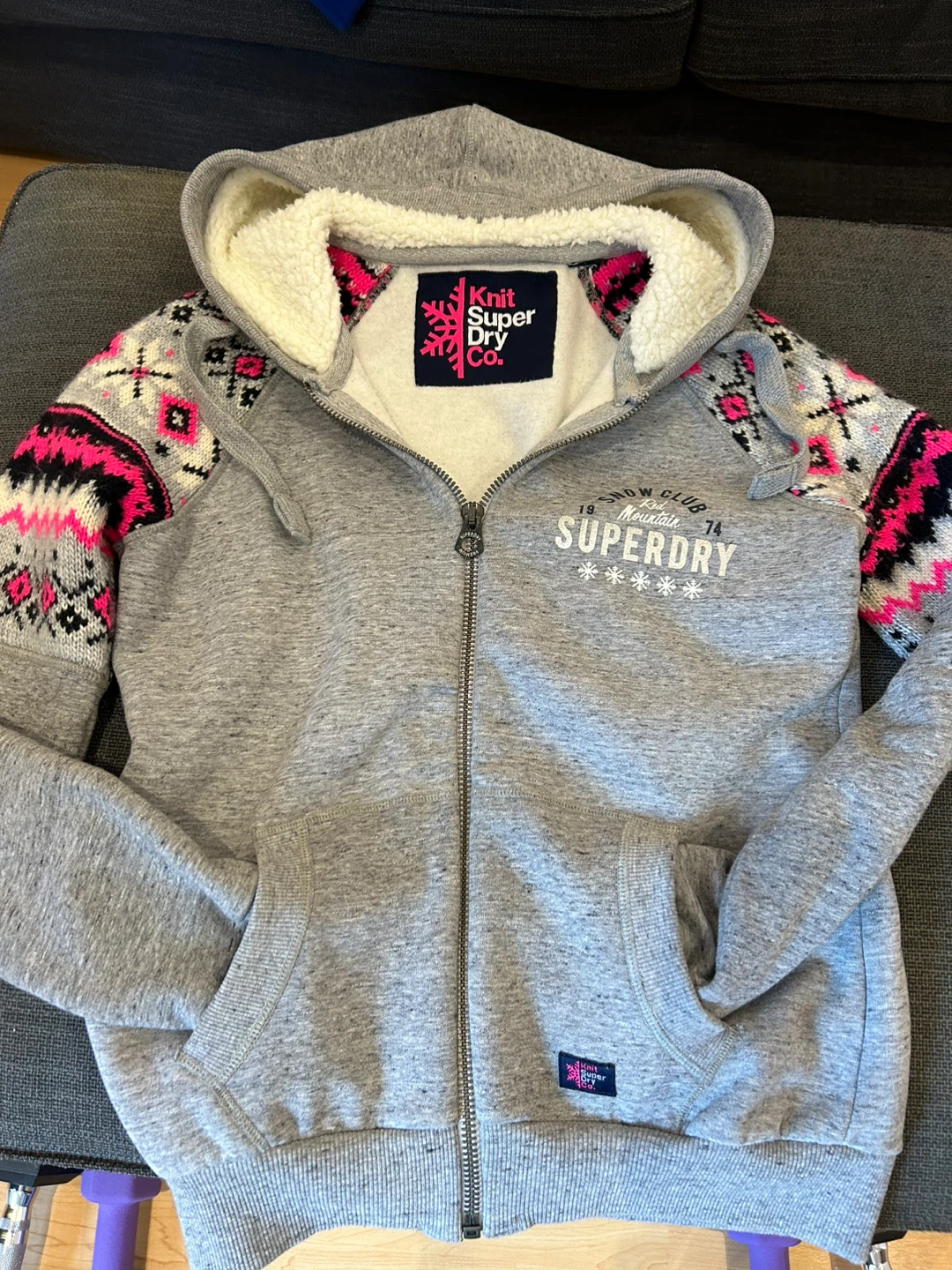 Superdry Zip-Up Hoodie with Nordic Pattern Sleeves