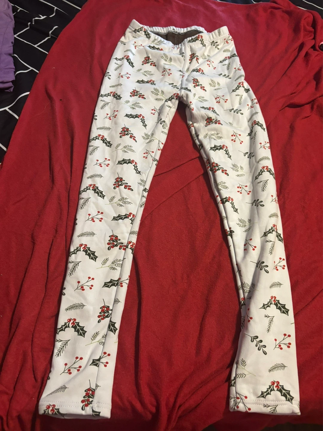 Women's Christmas Holly Print Fleece Lined Leggings