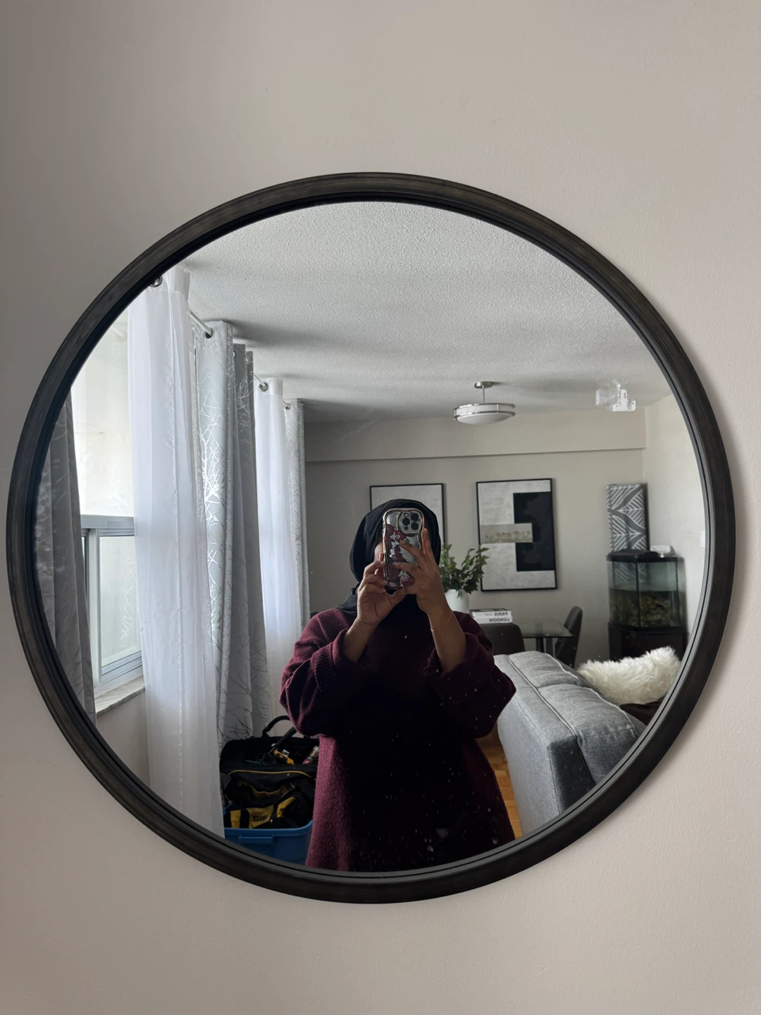 Round Wall Mirror with Dark Frame