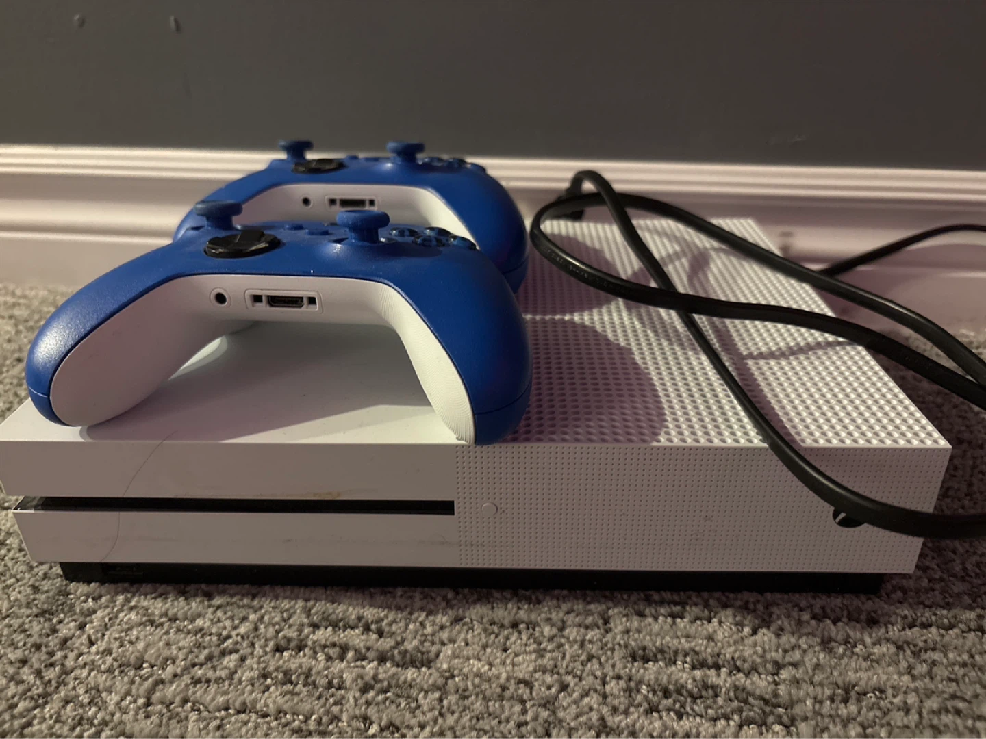 Xbox One S Console with 2 Blue Controllers