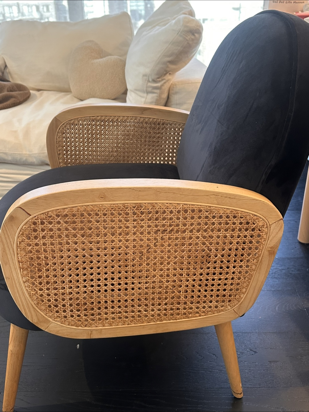 Black Velvet Armchair with Rattan Accents - photo 2