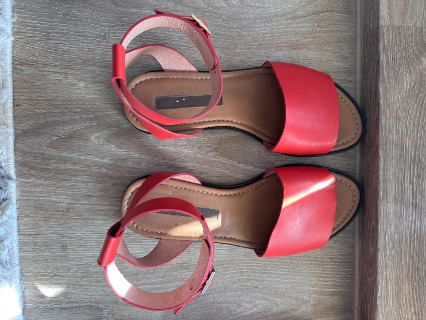 Modern Vintage Red Leather Ankle Strap Sandals