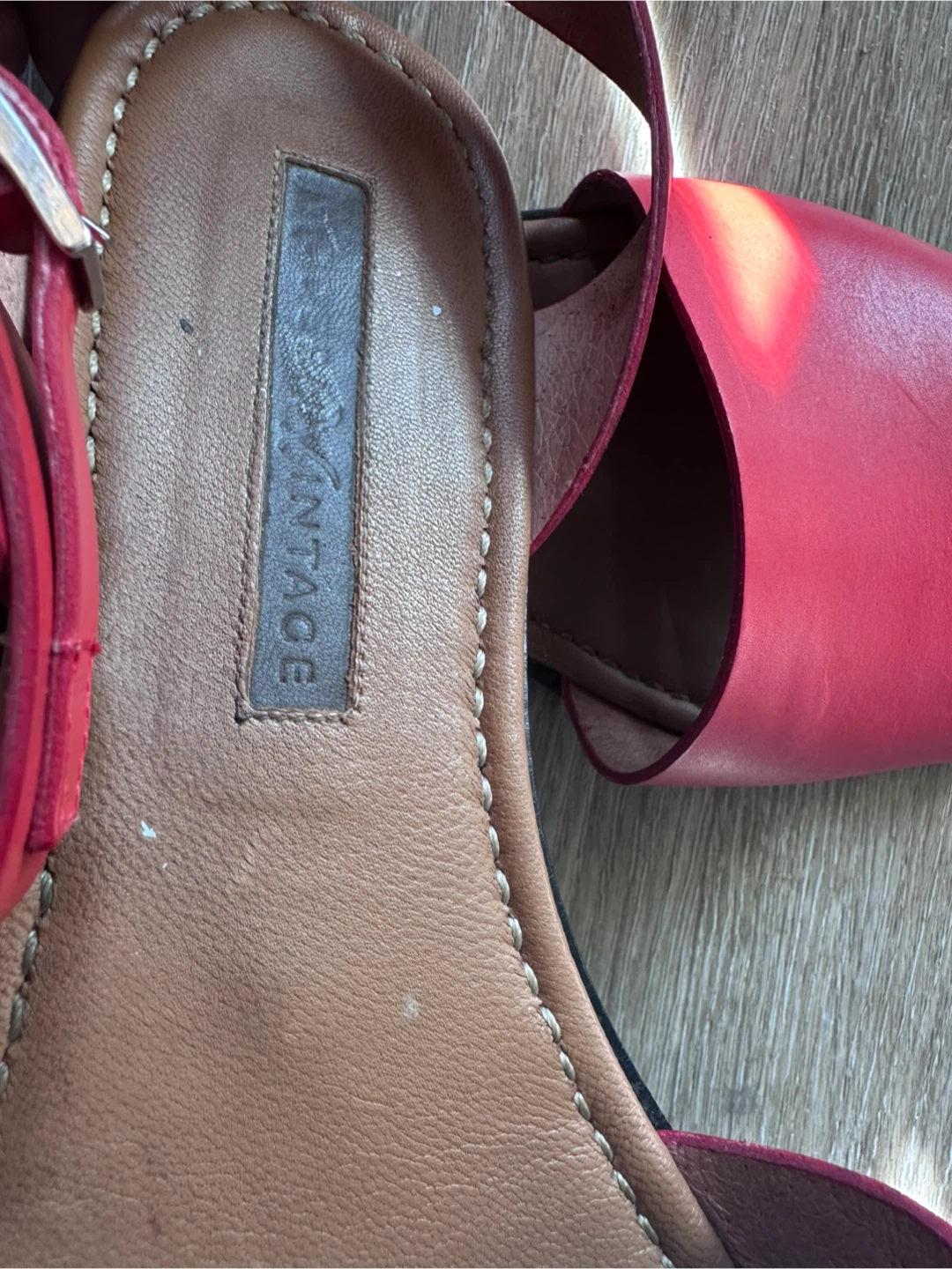 Modern Vintage Red Leather Ankle Strap Sandals - photo 5