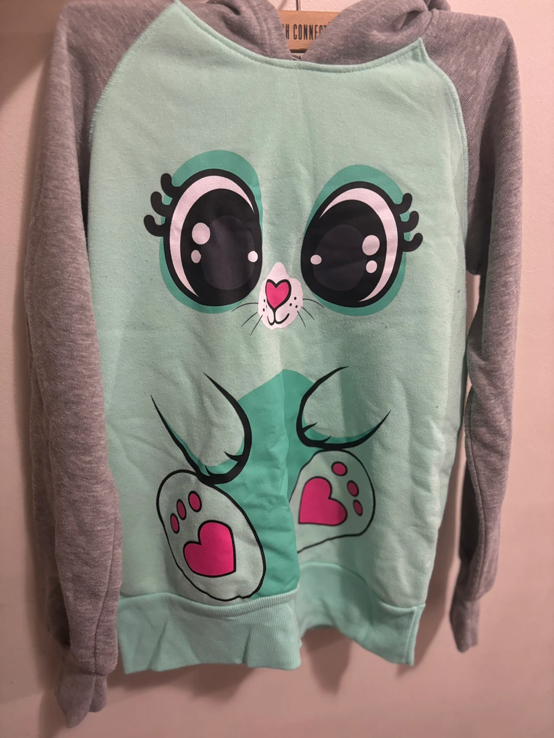 Girls' Mint and Grey Cat Hoodie