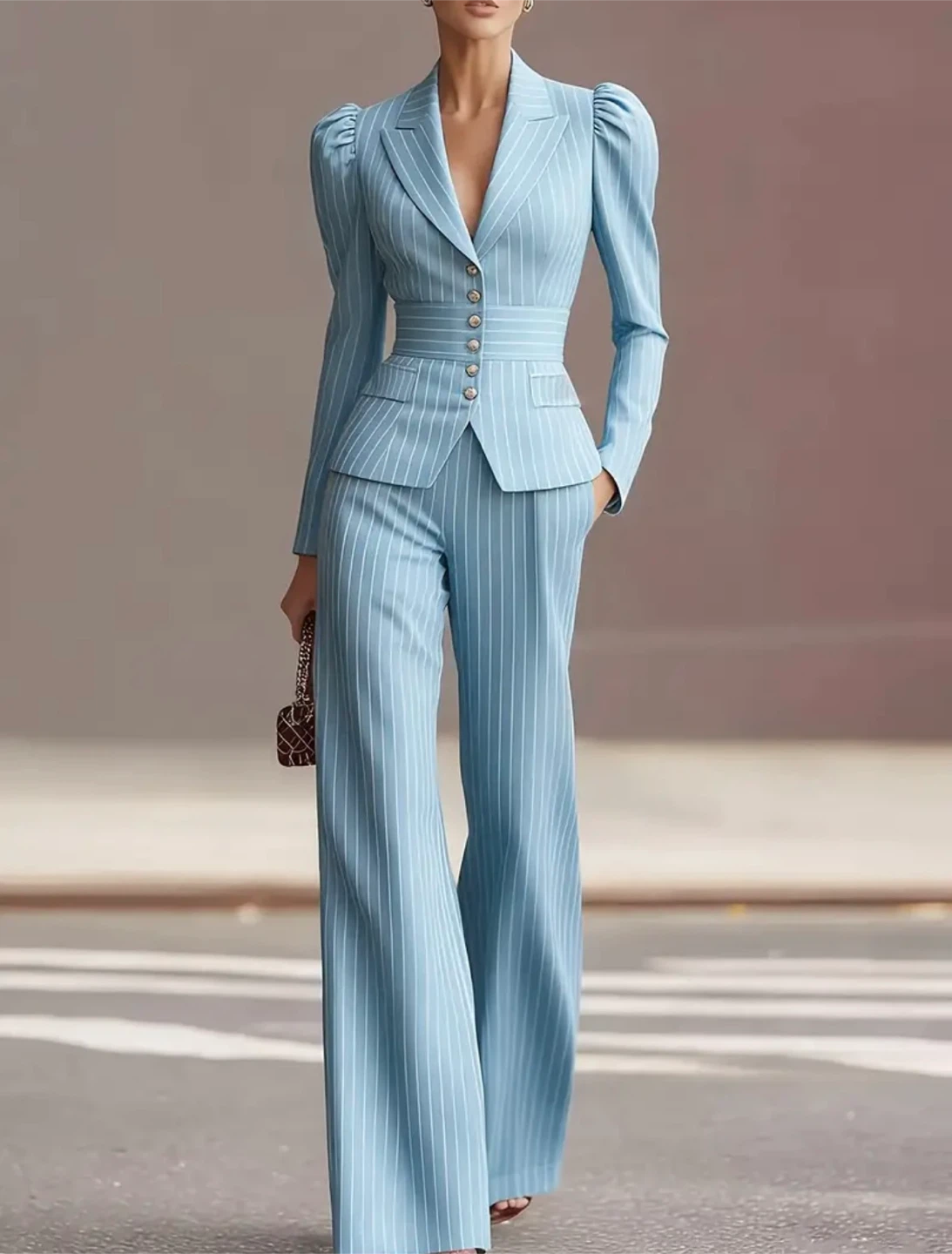 New Blue Pinstripe Suit Set
