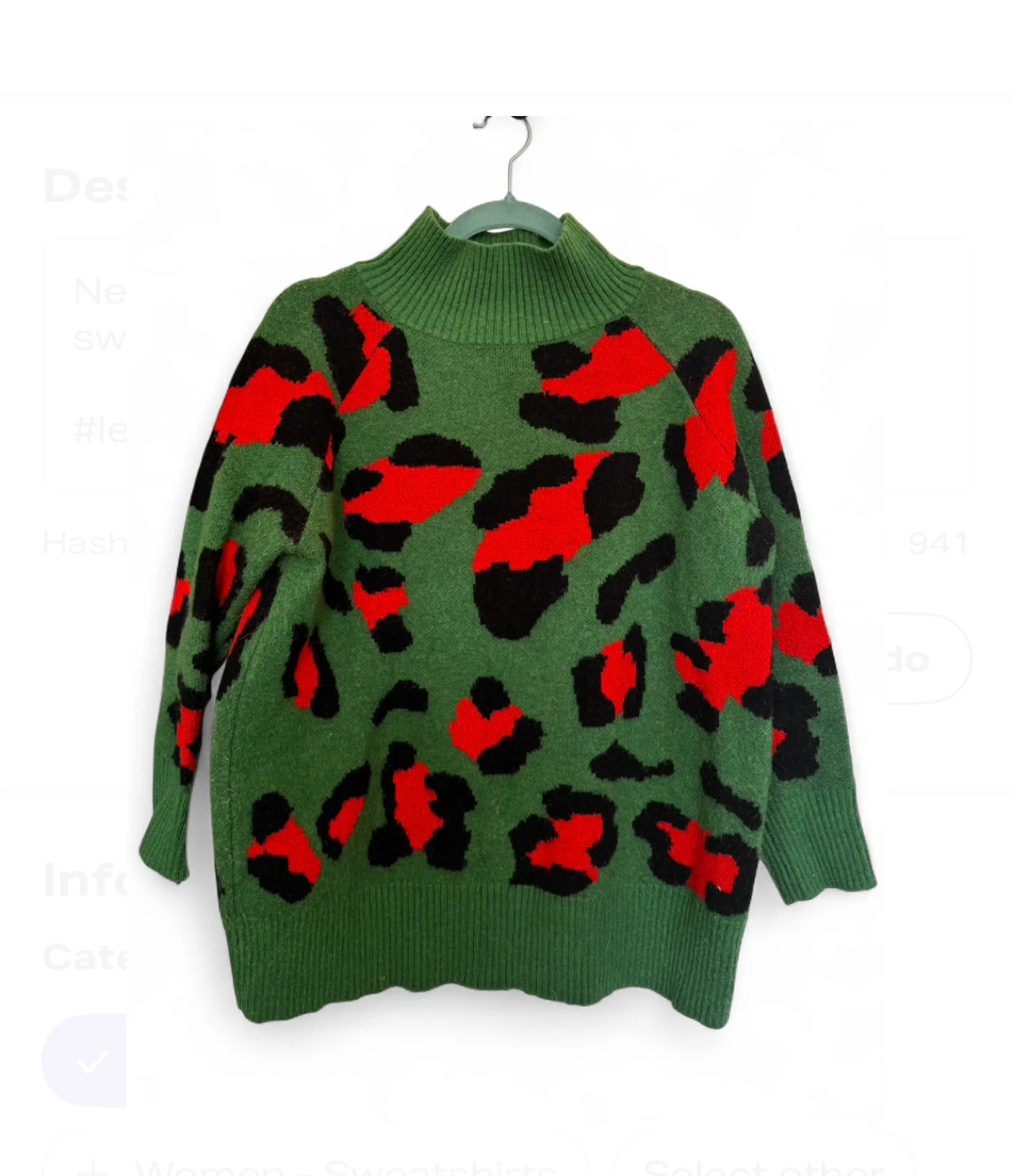 M&V Leopard Print Mock Neck Sweater