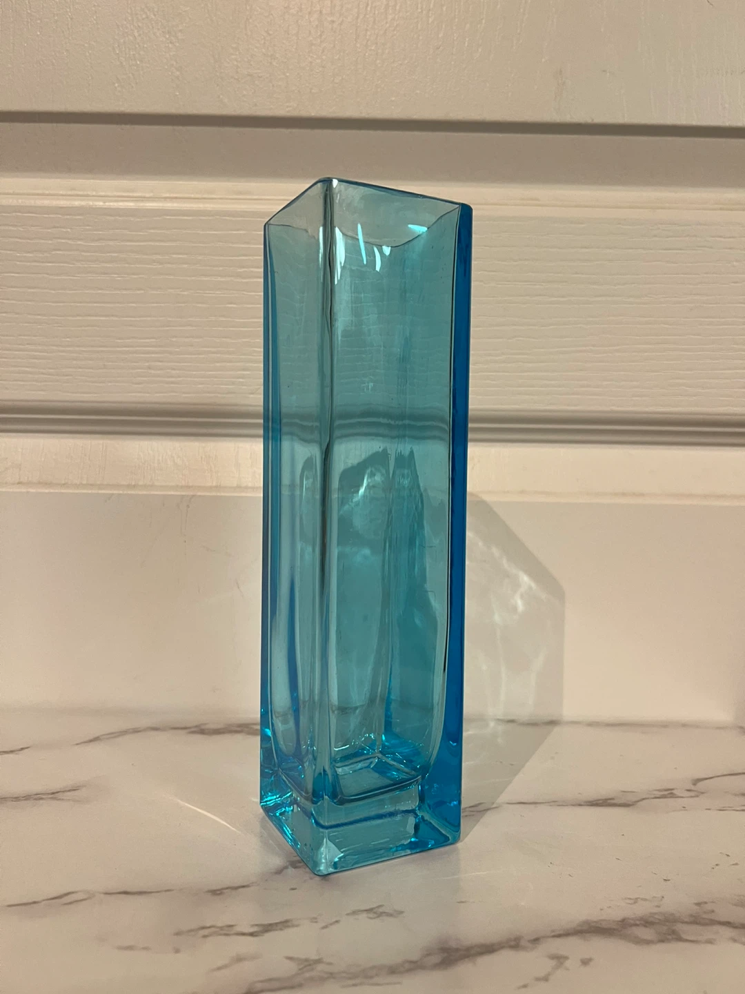 Vintage Ikea Blue Glass Rectangular Vase