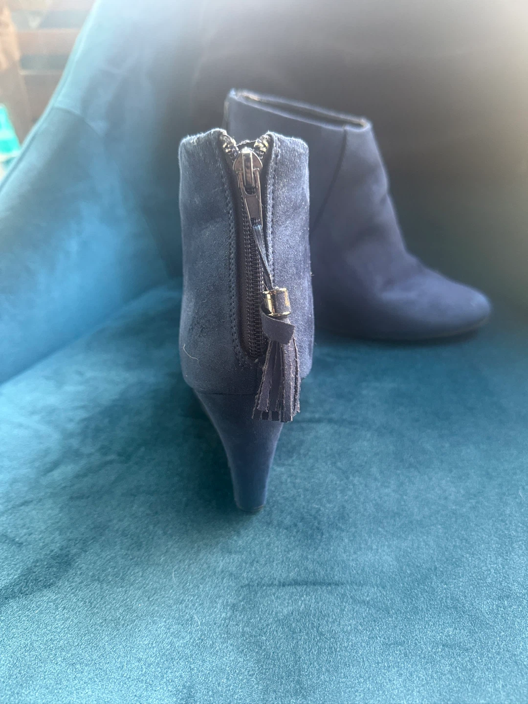 Navy Blue Suede Wedge Ankle Boots - photo 3