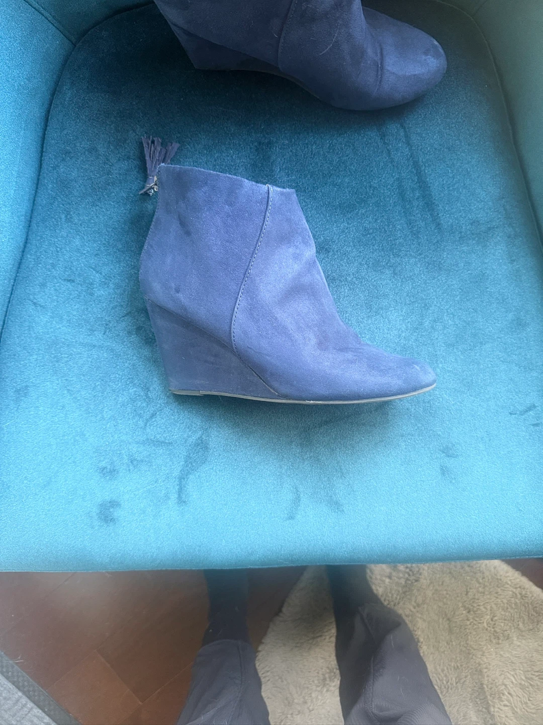 Navy Blue Suede Wedge Ankle Boots - photo 4