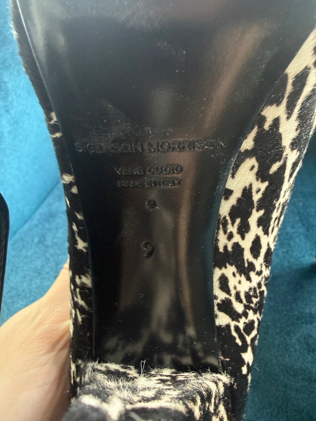 Sigerson Morrison Black & White Cow Print Heels Size 9 - photo 4