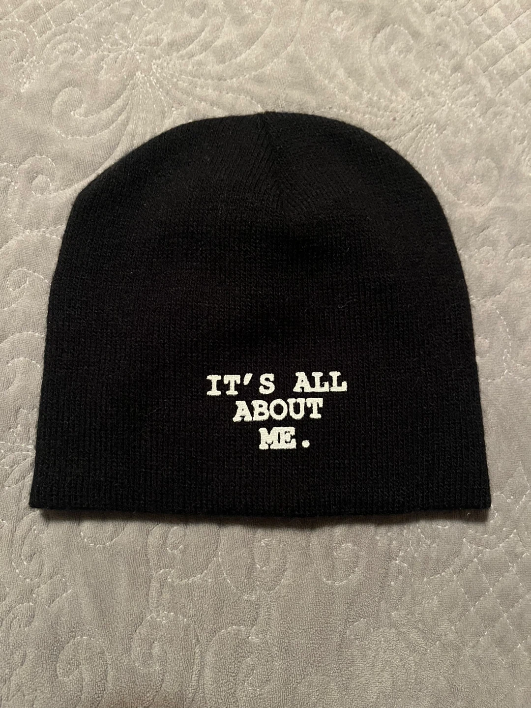 Black Beanie with "It's All About Me" Embroidery