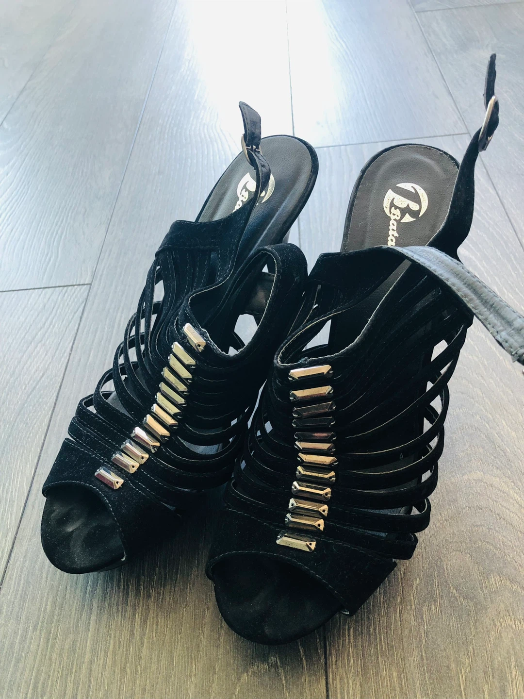 Bata Black Strappy Heels Size 40