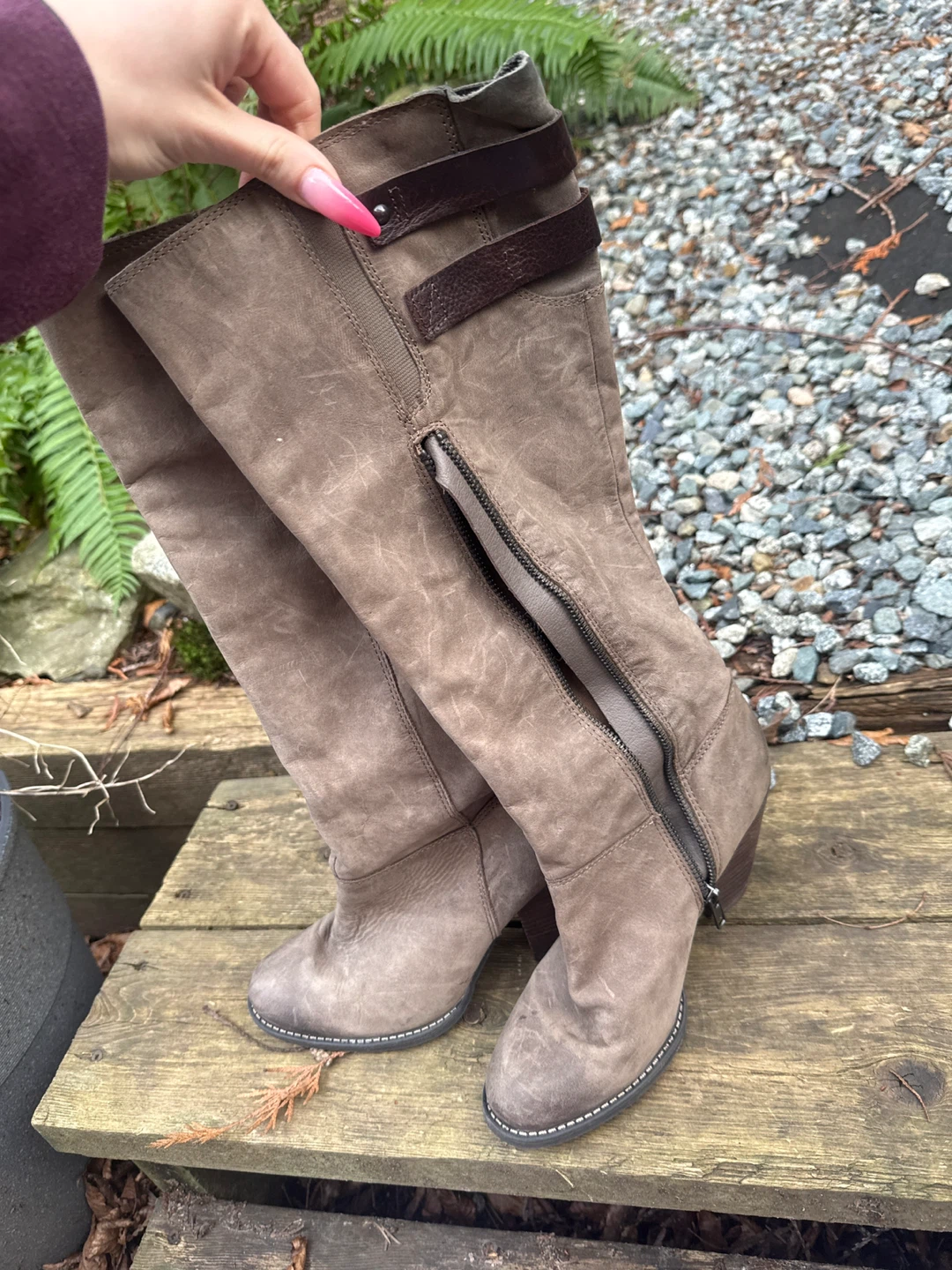 Brown Suede Knee-High Boots