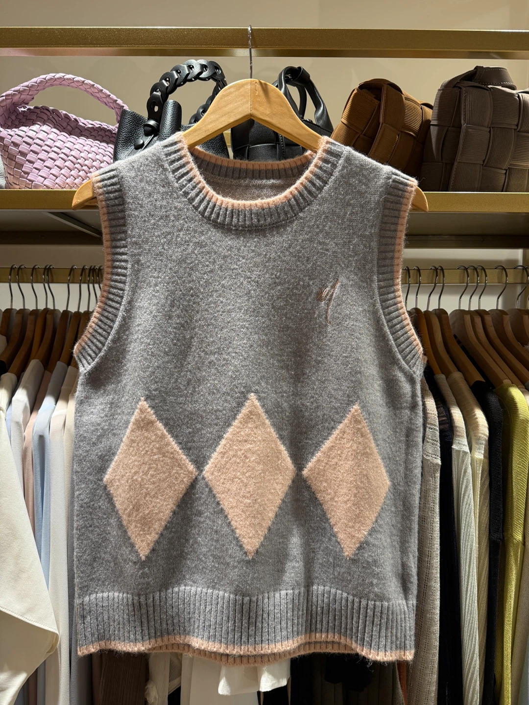 Grey Argyle Knit Vest