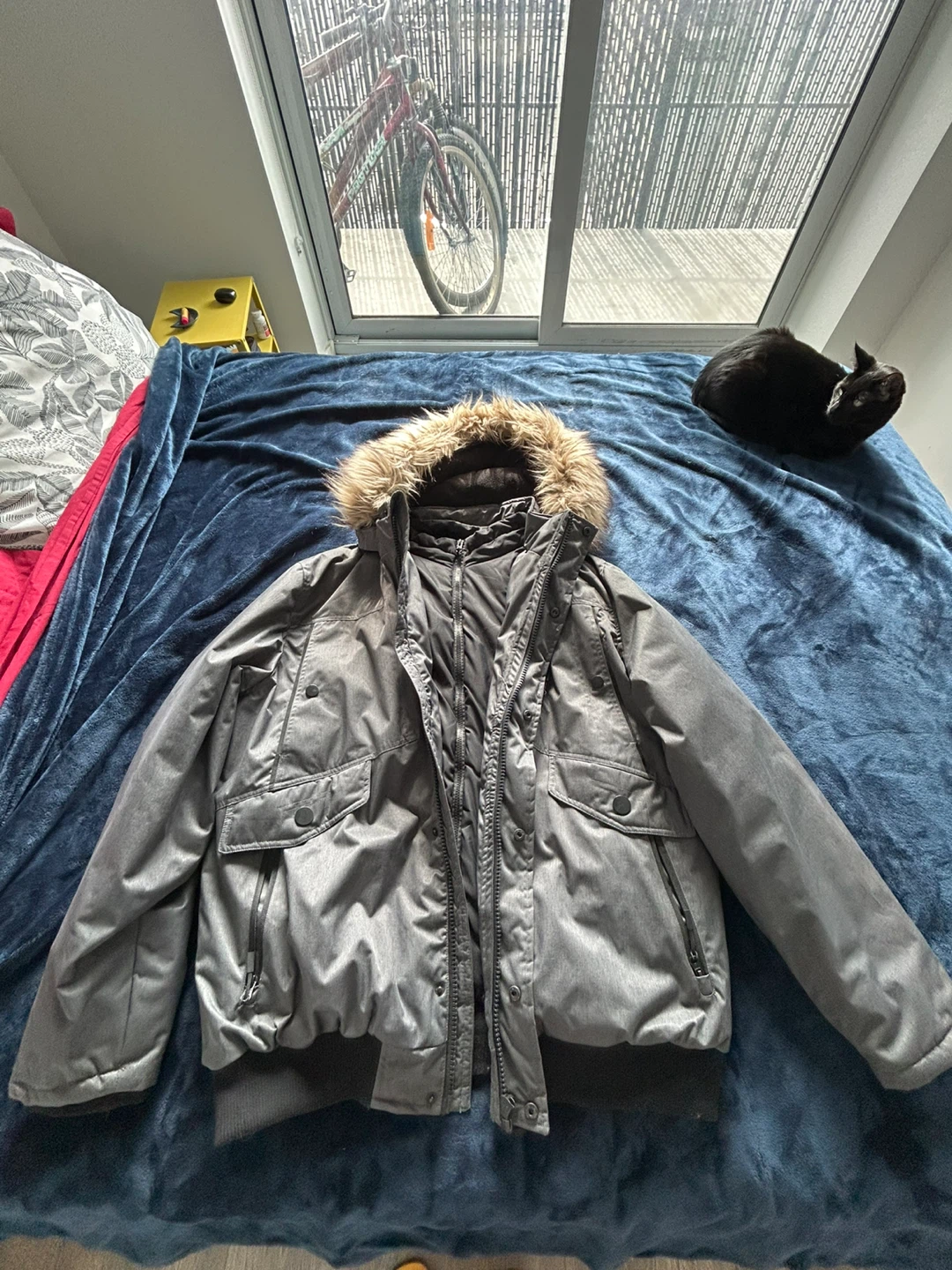 Men's Grey Winter Jacket with Fur Hood size XXG