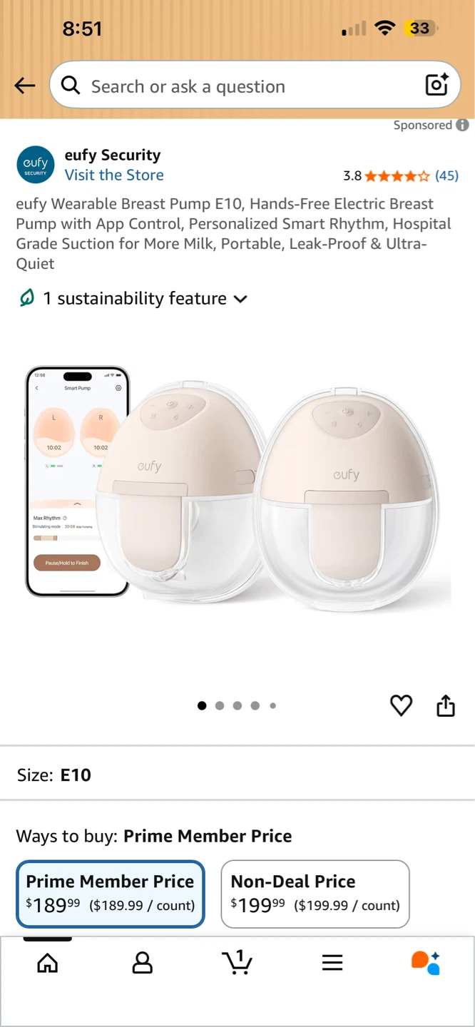 eufy Wearable Breast Pump E10- new open box