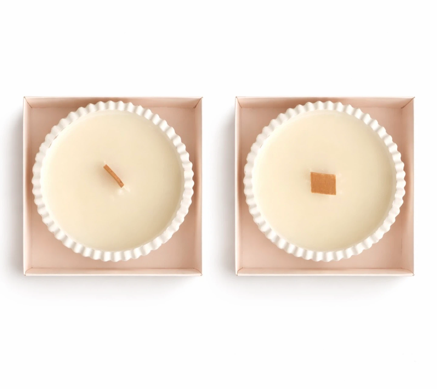Two Round Candles with Wooden Wicks