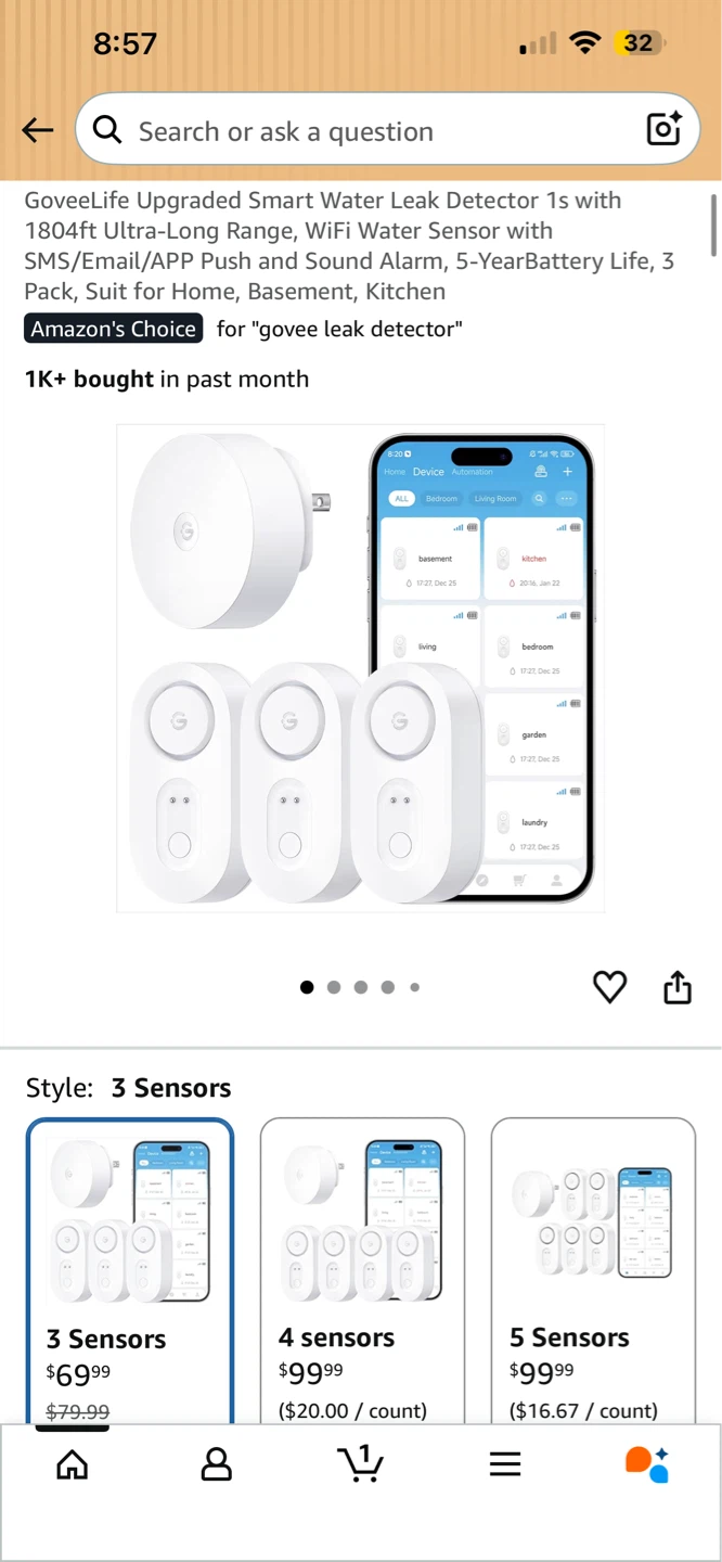 GoveeLife Smart Water Leak Detector 3-Pack