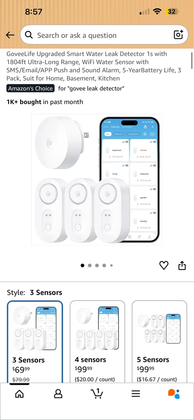 GoveeLife Smart Water Leak Detector 3-Pack