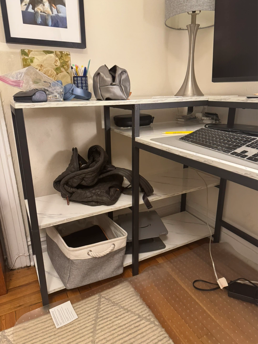 L shaped desk with built in shelves - photo 3