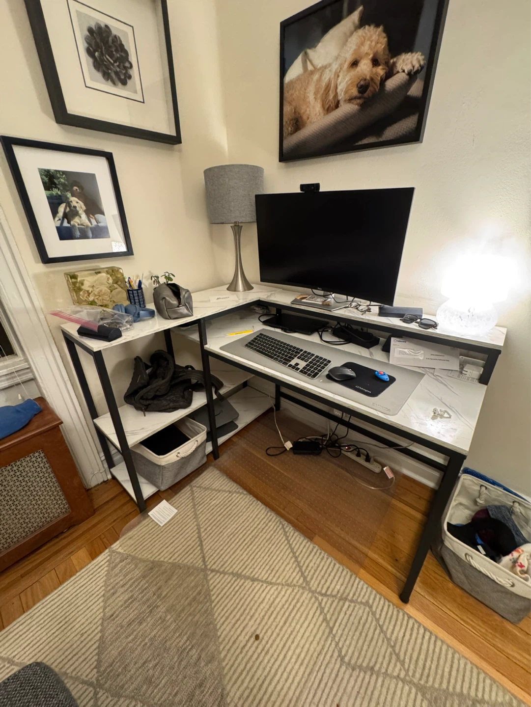 L shaped desk with built in shelves