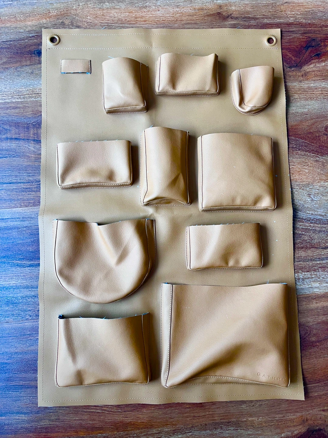 GATHRE Brown Faux Leather Wall Organizer with Pockets