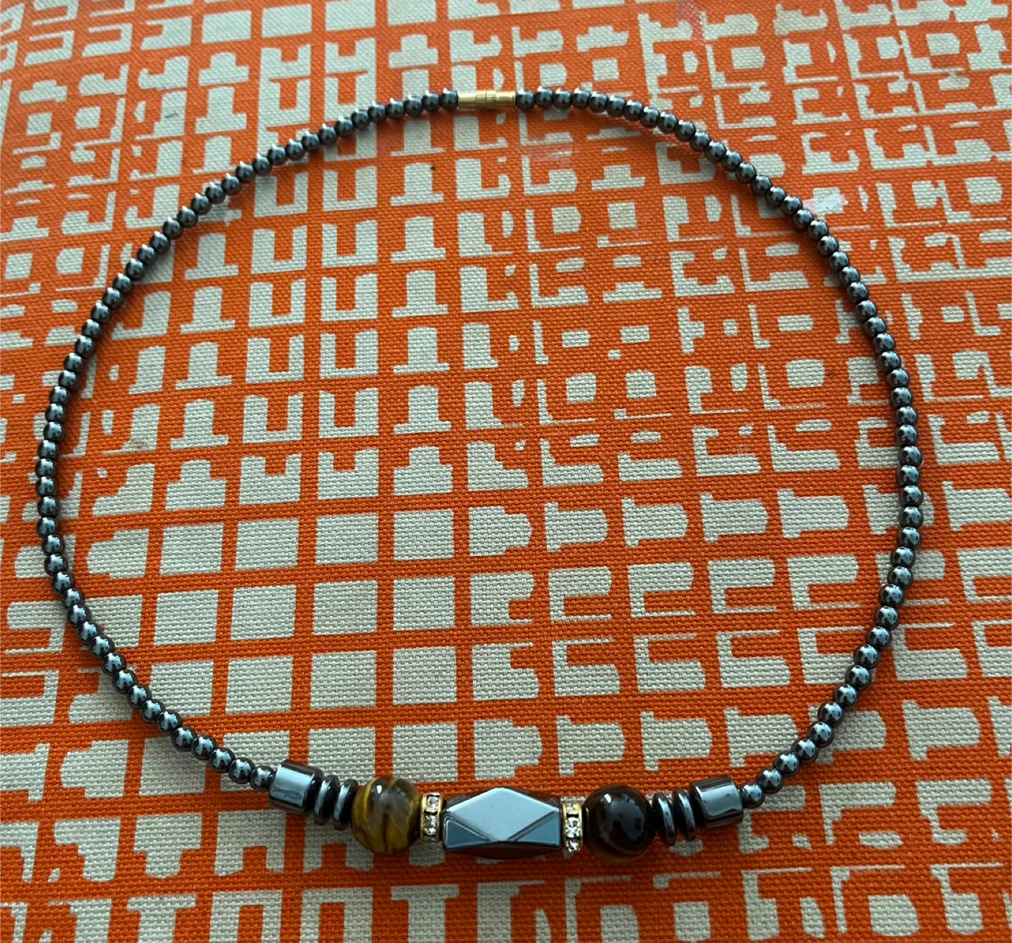 Hematite and Tiger's Eye Beaded Necklace