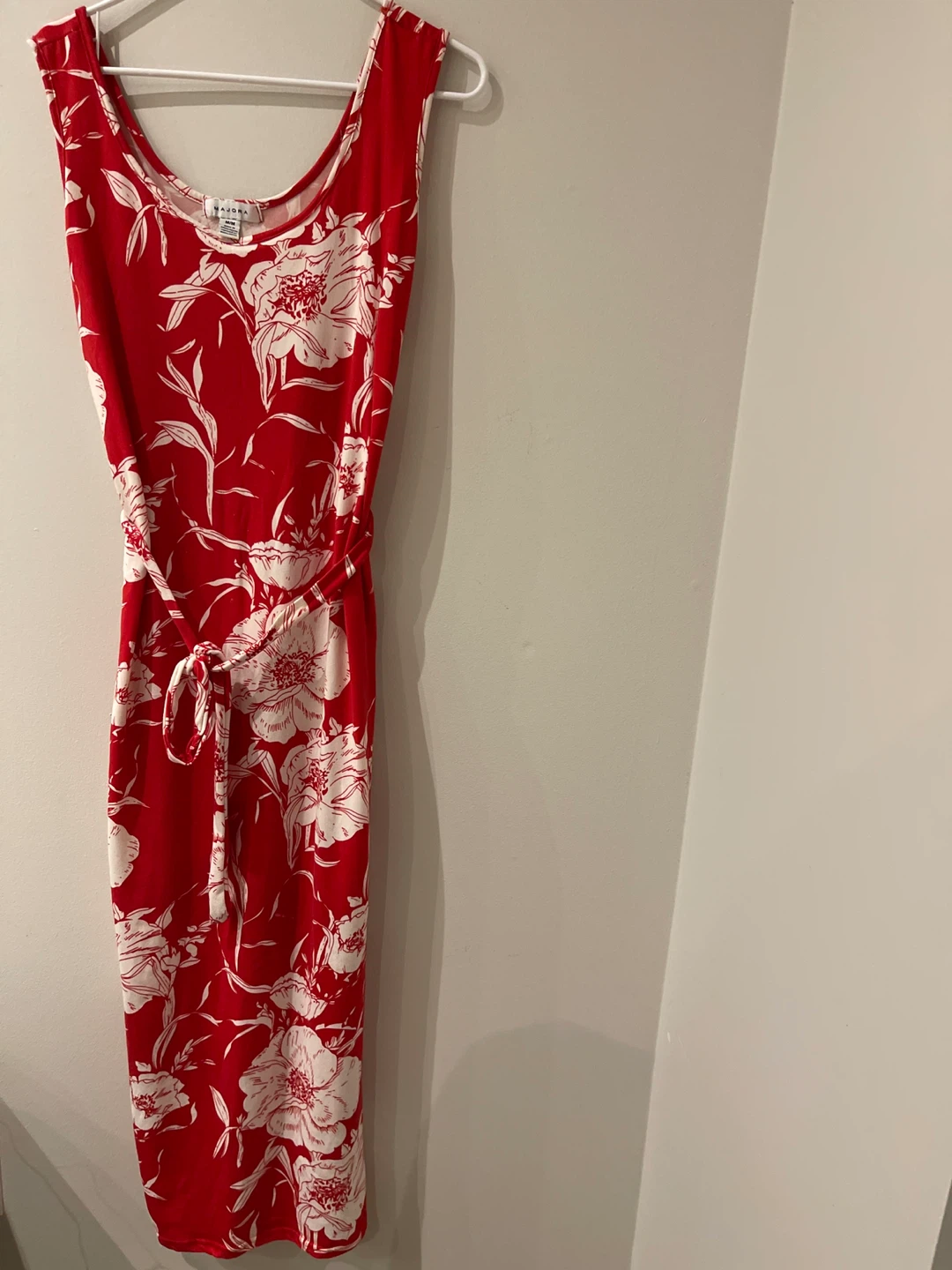 Majora Red Floral Sleeveless Maxi Dress with Belt