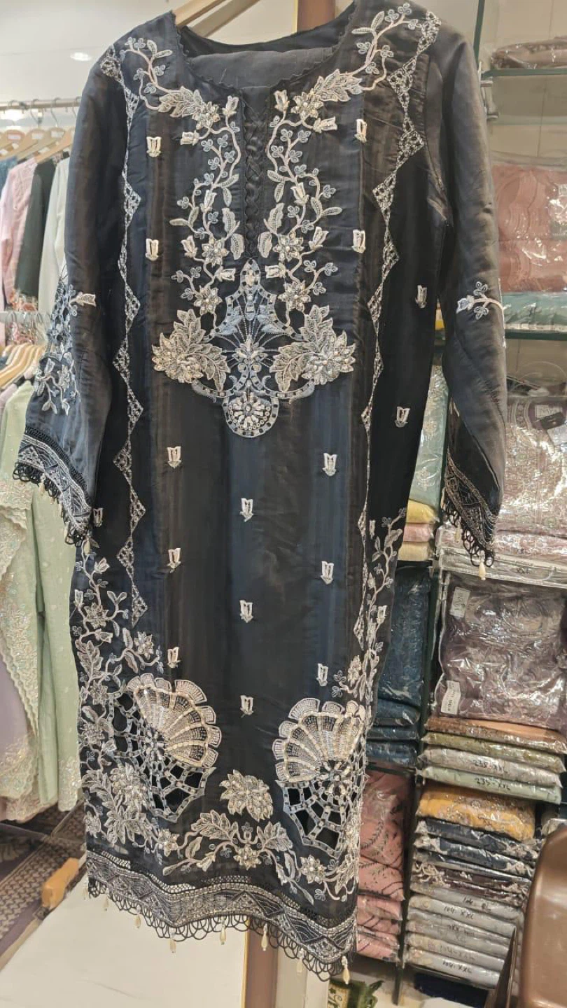 Black Embroidered Kurti with Dupatta