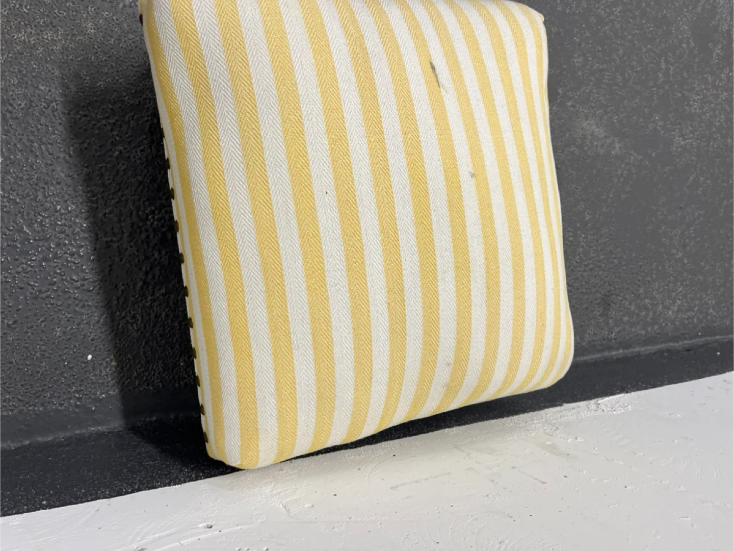 Yellow and White Striped Ottoman Footstool - photo 3