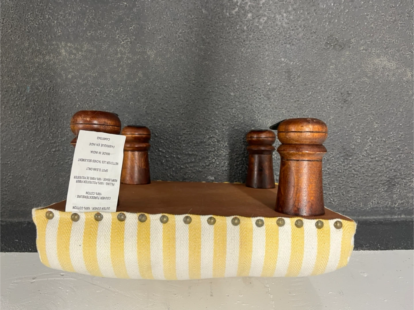 Yellow and White Striped Ottoman Footstool - photo 2