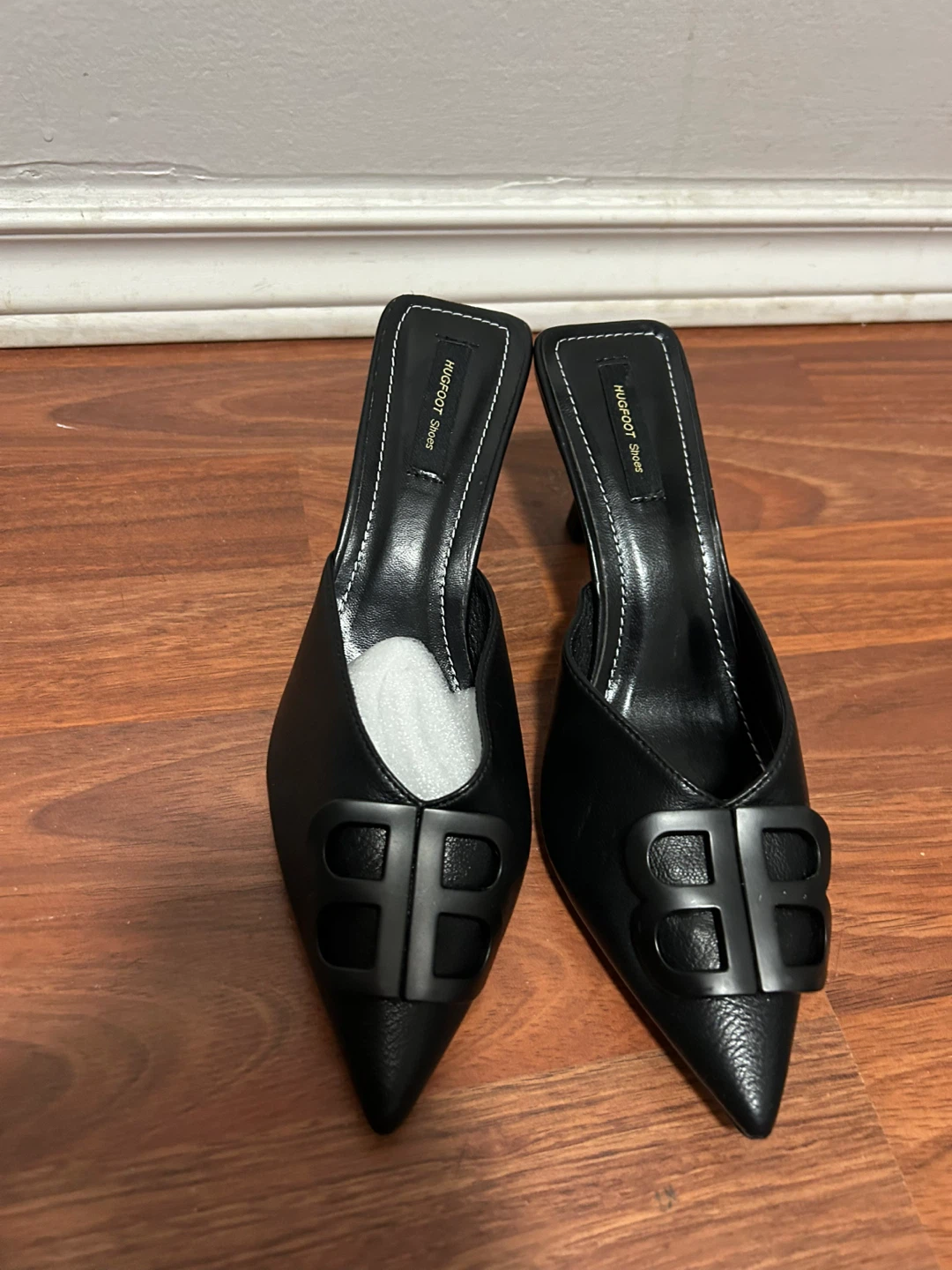 Black Mule Heels with Buckle Accent