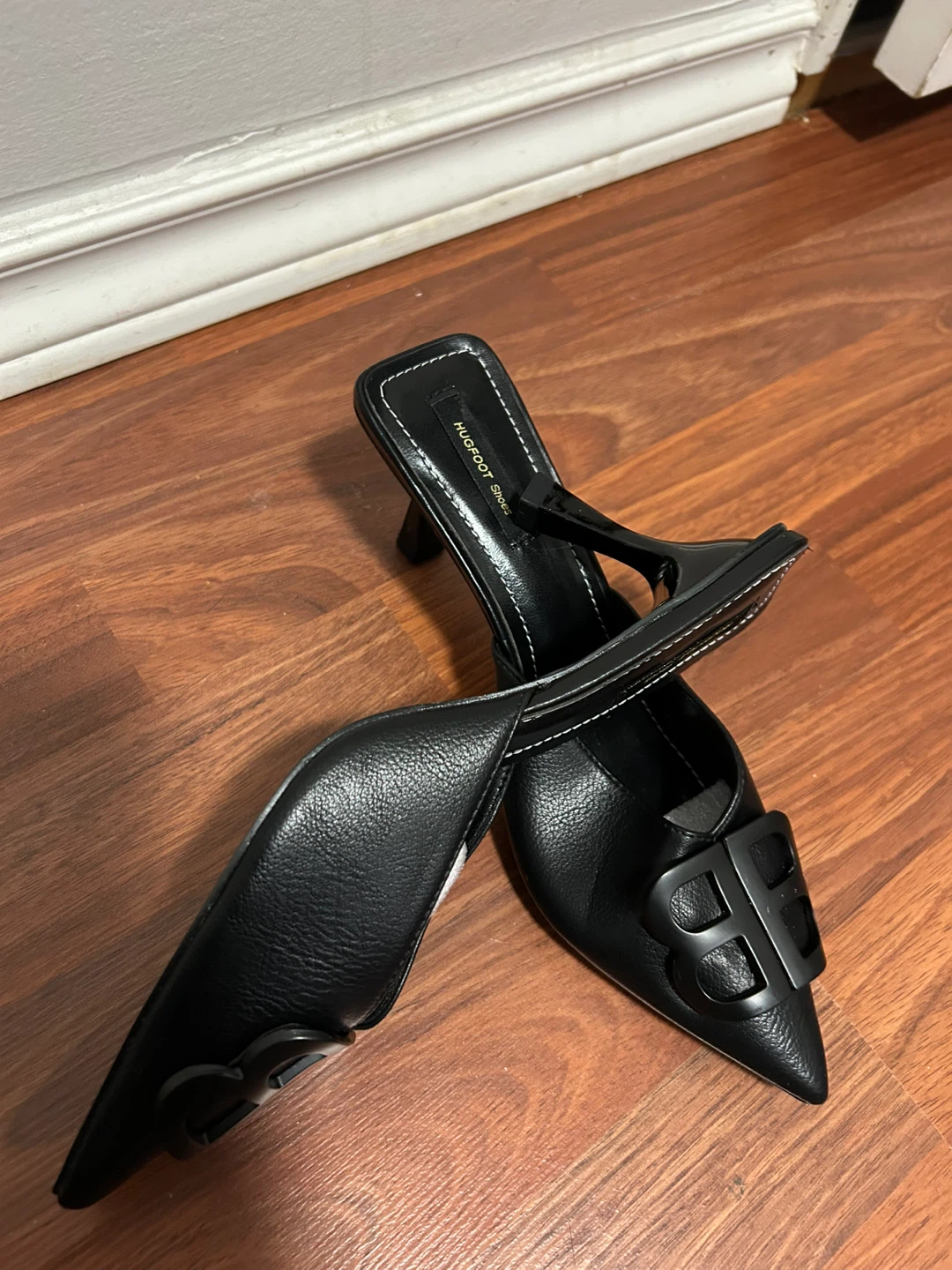 Black Mule Heels with Buckle Accent - photo 3