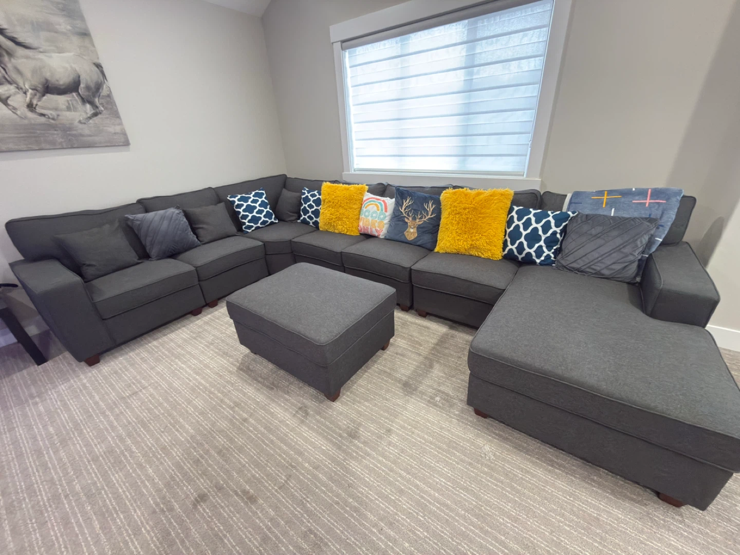 SECTIONAL SOFA WITH OTTOMAN & CUSHIONS – ONLY 6 MONTHS OLD!