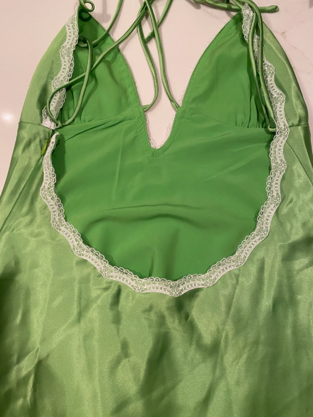 Green Satin Halter Neck Cami Slip Dress - photo 2