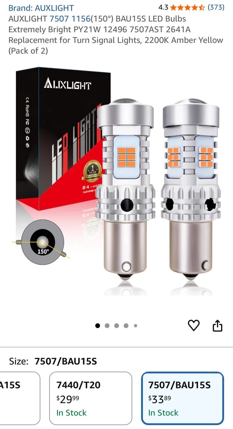 AUXLight 7507 1156 (150%) BAU15S Amber LED Bulbs (Pack of 2) - photo 2