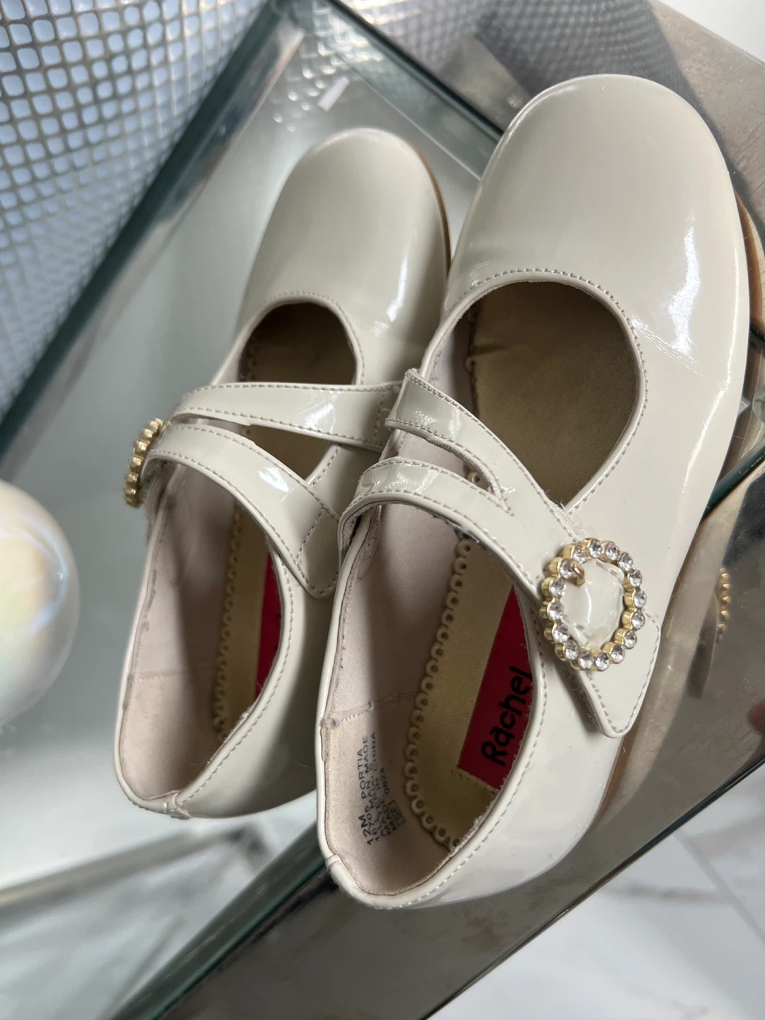 Kids Rachel Shoes Patent Mary Jane Flats - Cream- Size 2M