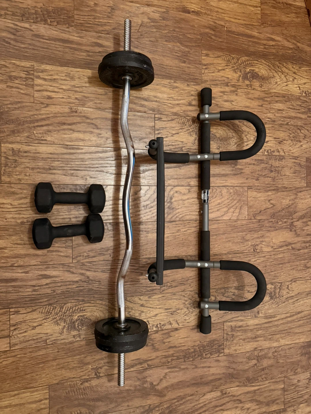 Tru Grit Dumbbells, Curl Bar, and Doorway Pull-Up Bar Set